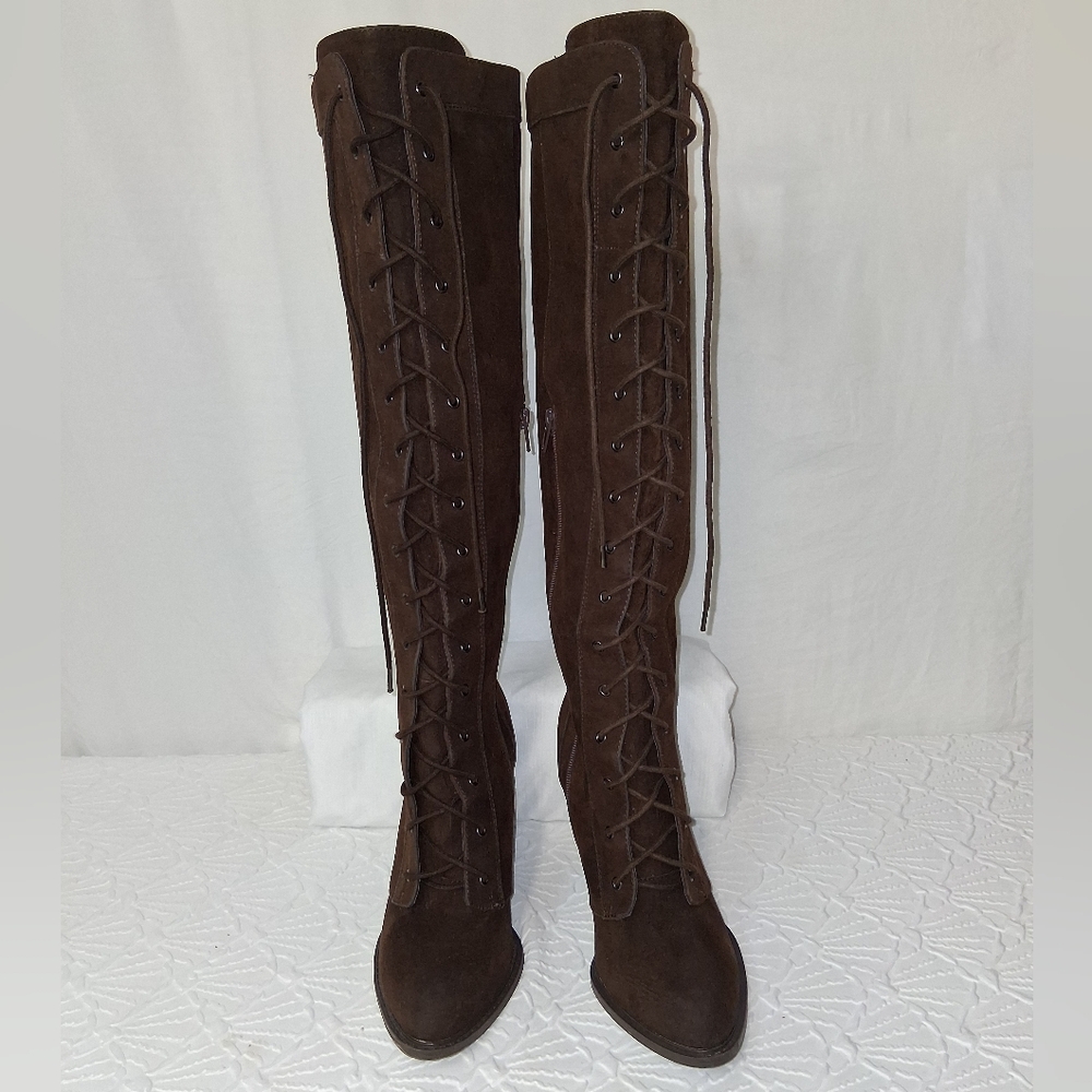 Shoe Dazzle Dark Brown Lace-Up Heeled Boots Size 9 - Picture 16 of 16